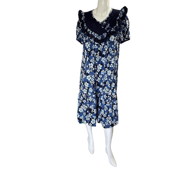 Jane M Honolulu Vintage Ruffle Collar Shift Dress Tropical Prairie Sun Size 14 - Picture 1 of 16